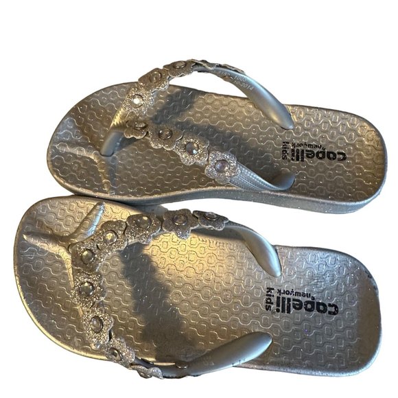Lot of two sandals Capelli Kids silver floral rhinestone flip flops Roxy Rhinest - Picture 3 of 6